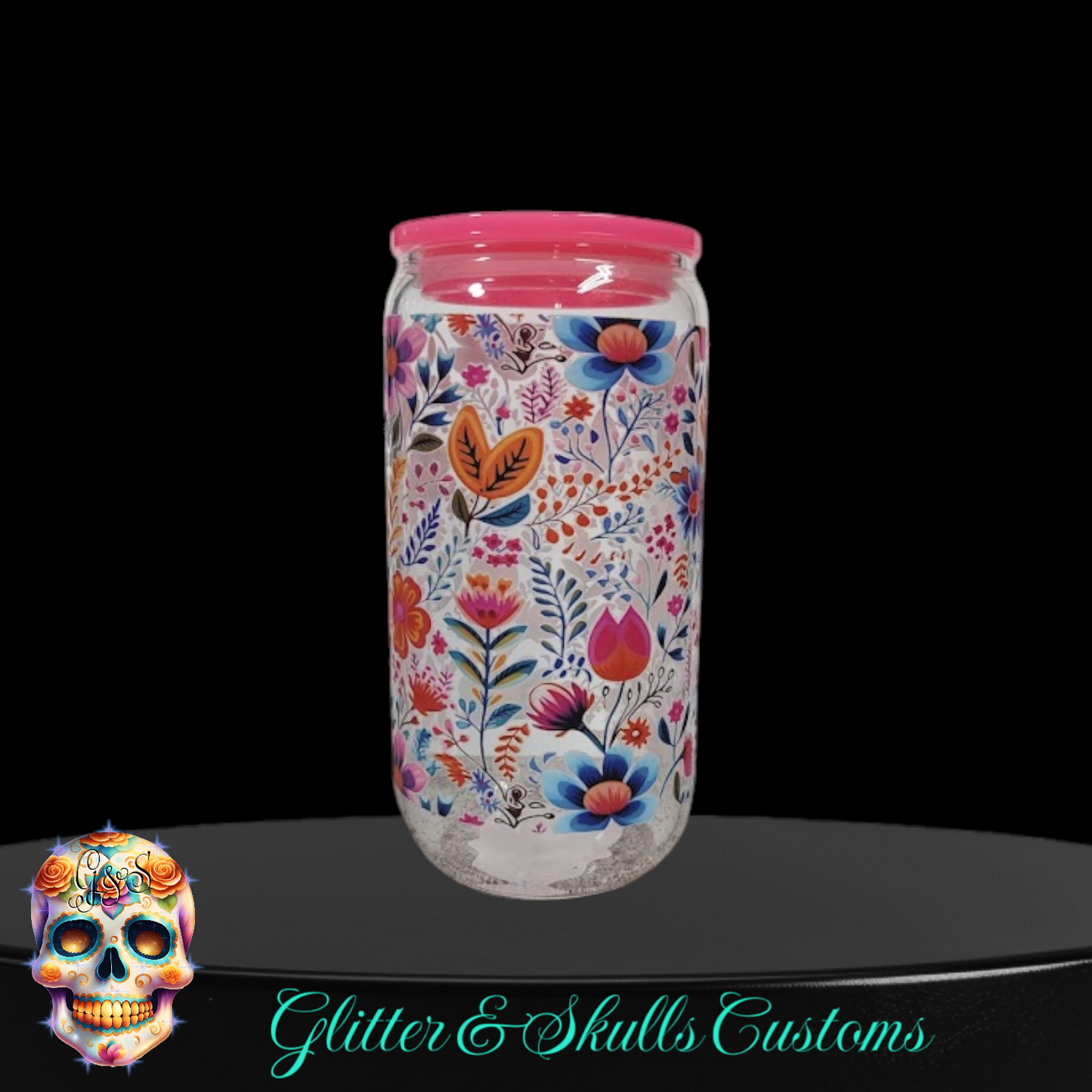 Vibrant Blooms Glass Can