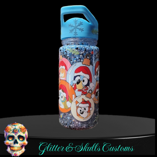 Bluey Christmas Blue 12 oz Snow Globe Sports Bottle