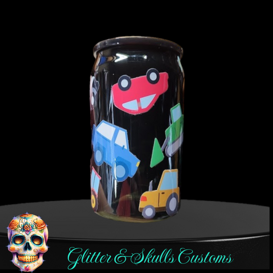 Construction Trucks Black 16 oz Acrylic Can