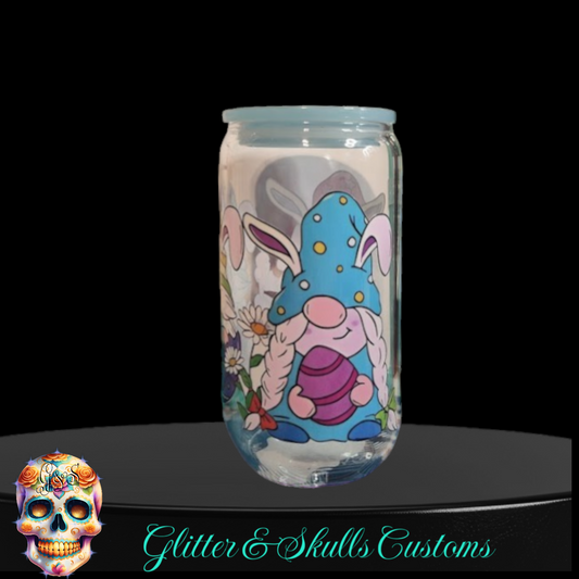 Easter Gnome Glass Can