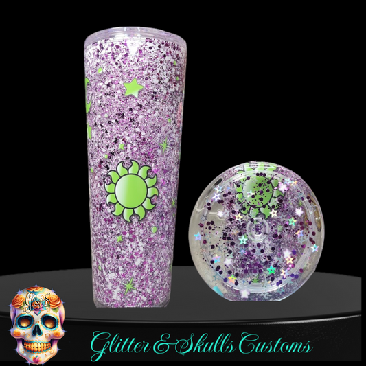Green Sun Moon Stars 24 oz Snow Globe Tumbler