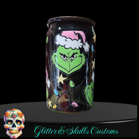 Pink Grinch Hat Black 16 oz Acrylic Can