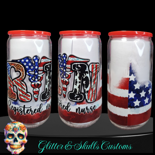 Registered Nurse 16 oz Red Glass Can