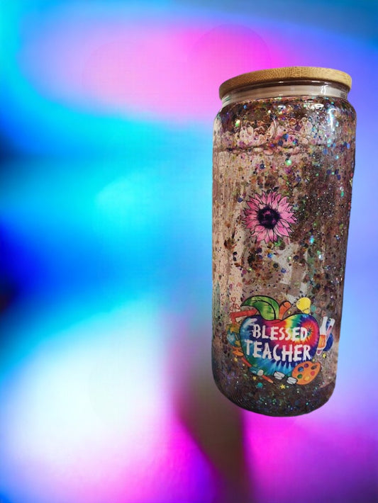 Teacher Glitter Glass Can